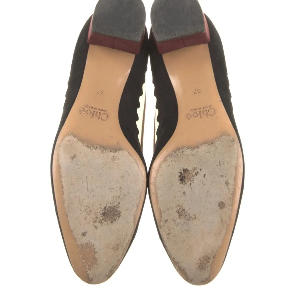 REDUCED Chloe Suede Leather Mesh Accent Pumps Heels Black/ Burgundy 37/ 7